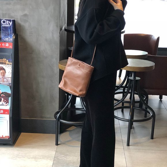 Mini Top layer cow leather bucket bag soft leather small bag main image 6